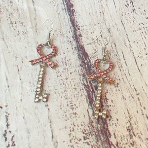 Cancer Ribbon Awareness (KEY) Hanging Earrings